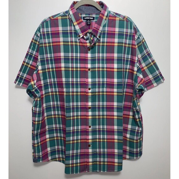 LANDS' END Shirts Short Sleeve Button Down Cotton Size XXL Lot of 3 Plaid - Picture 2 of 12